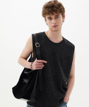 엘바 리조트 니트 슬리브리스 블랙 (릴렉스핏)