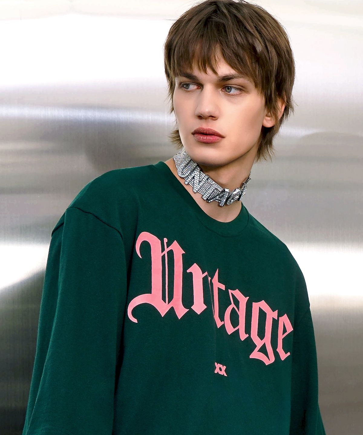 언티지(UNTAGE) 로고 프린트 케이프 반팔 티셔츠[Green(UNISEX)]_UTT-ST36