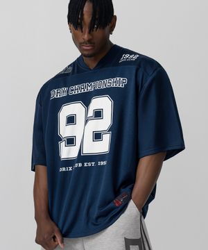 럭비 오버핏 메시 저지 하프 슬리브_네이비