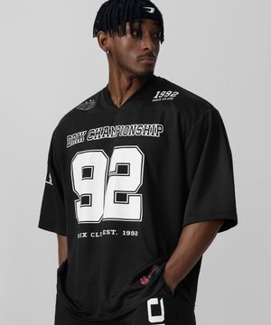 럭비 오버핏 메시 저지 하프 슬리브_블랙