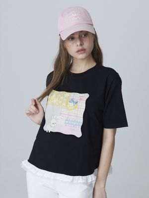 피크닉 레빗 레이스 티셔츠 - 블랙