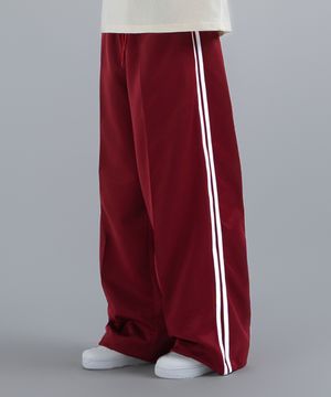 와이드 핀턱 더블 라인 트랙 팬츠 버건디