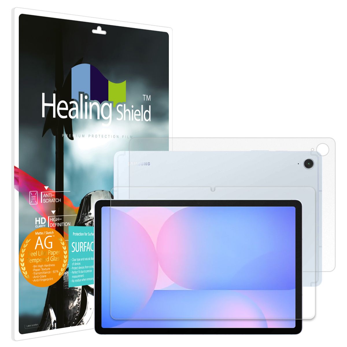 힐링쉴드(HEALINGSHIELD) 갤럭시탭S10 FE 하이엔드 종이질감 강화유리필름1매 후면1매