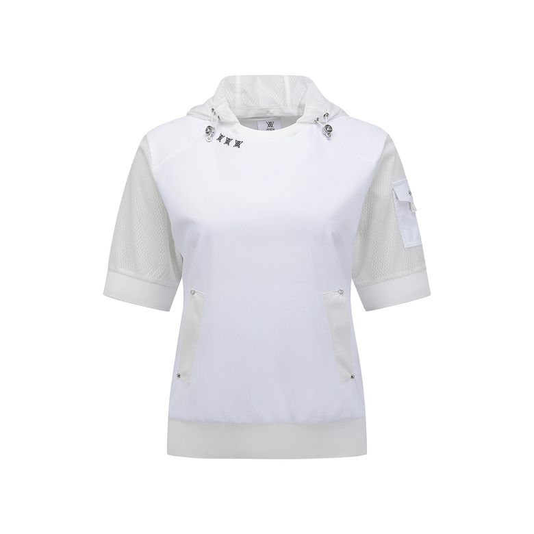 WOMEN SM HOODY POCKET SHORT T-SHIRT_WH
