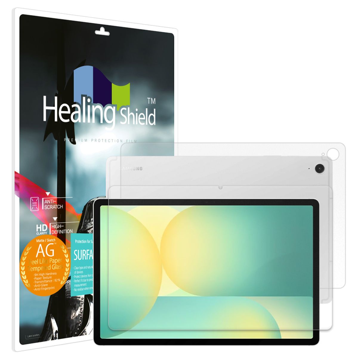 힐링쉴드(HEALINGSHIELD) 갤럭시탭S10 FE 플러스 하이엔드 종이질감 강화유리필름1매 후면1매
