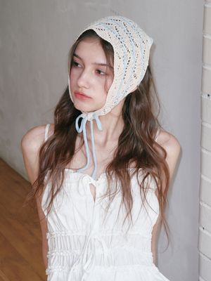 쉘 스트라이프 헤어 스카프 (아이보리 & 스카이블루)