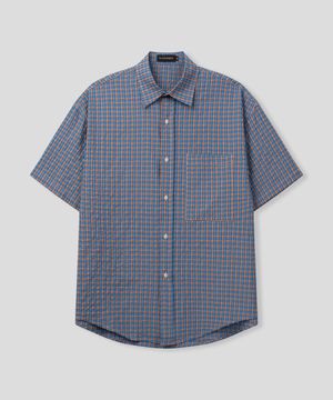 썸머 라이트 크링클 체크 셔츠[블루]