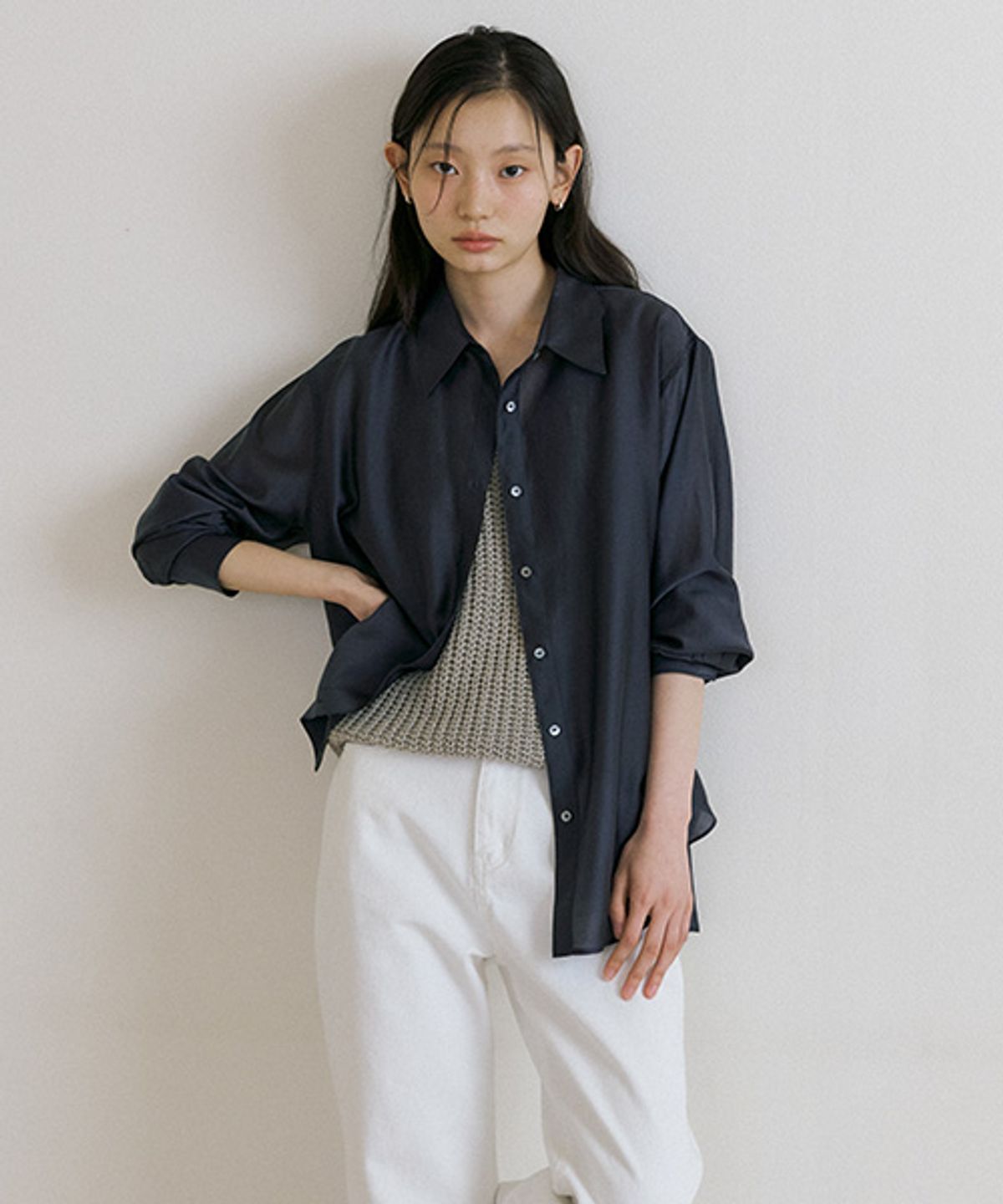 링서울(LINGSEOUL) tencel basic shirt-charcoal