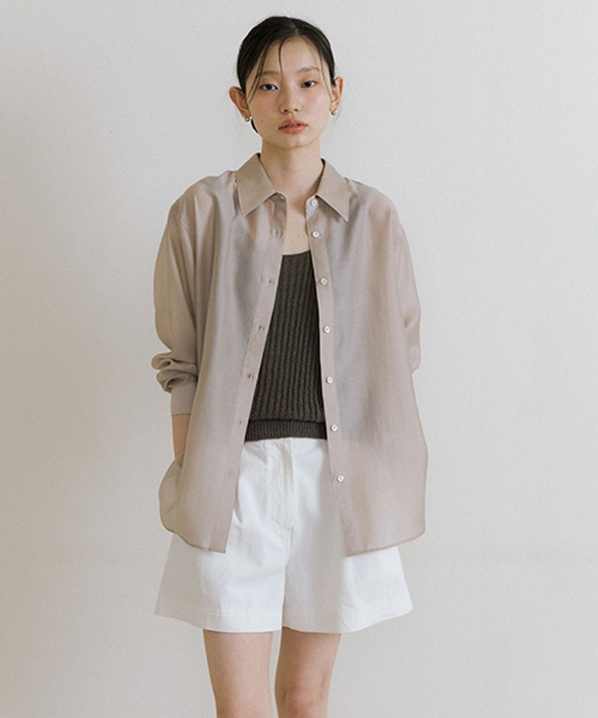 링서울(LINGSEOUL) tencel basic shirt-beige