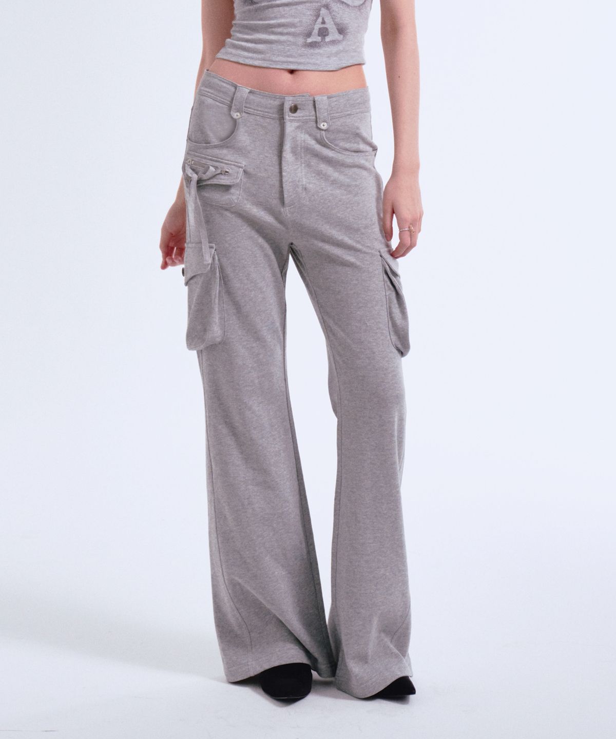 프렌다(PRENDA) BOOTS CUT CARGO POCKET PANTS MELANGE GRAY