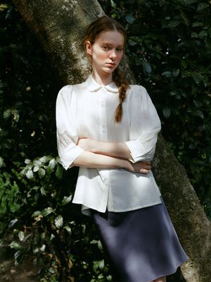 GELMA round collar puff shirt_WHITE