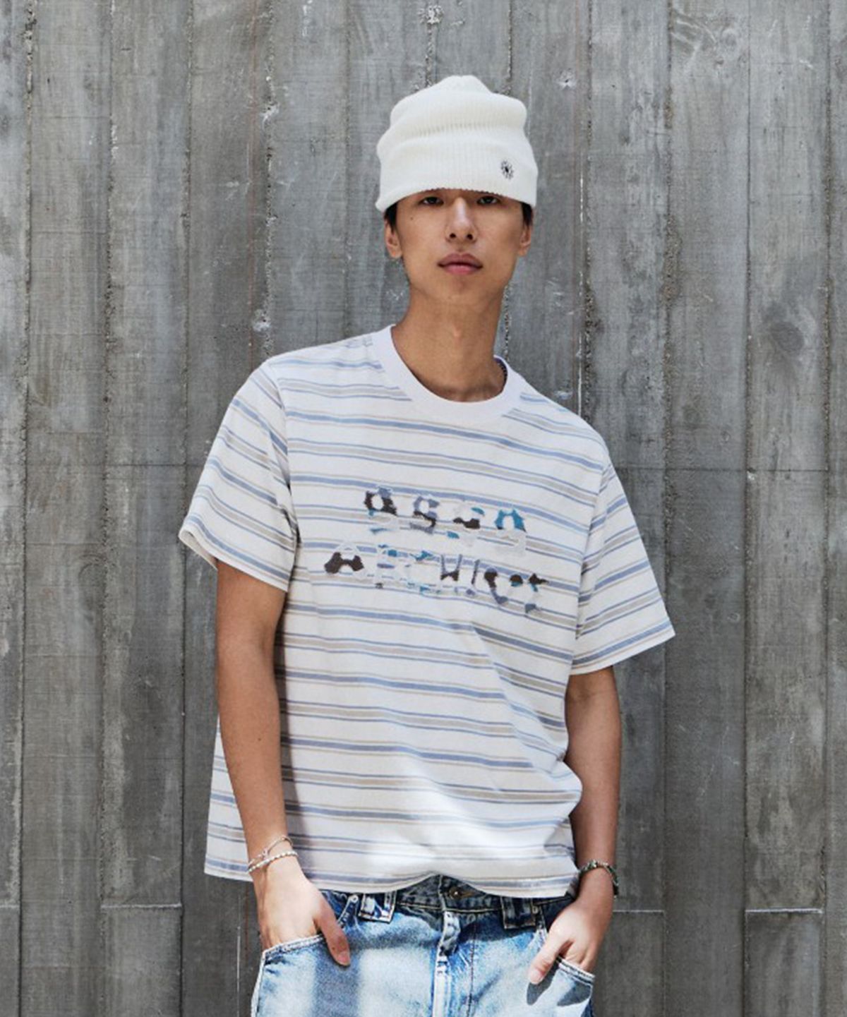 9999아카이브(9999ARCHIVE) Grunge Bone Logo Stripe T