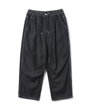 남녀공용 풀밴딩 오픈 원턱 와이드핏 데님팬츠[BLACK](UB4DP3A)