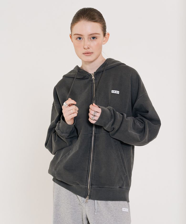 Small Logo Pigment Full Hood Zip up 블랙