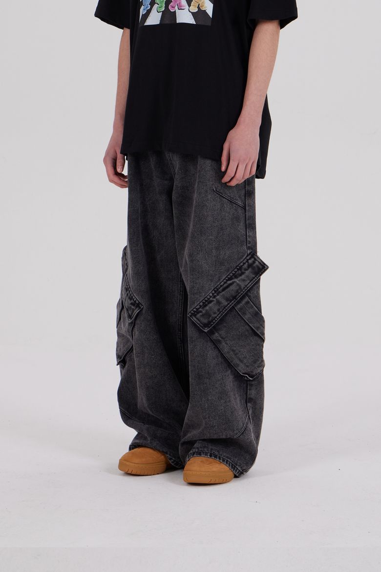 OBLIQUE BIG CARGO DENIM PANTS