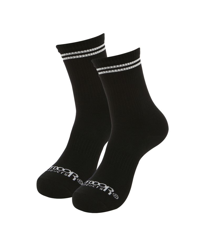 W STRIPE MID-LENGTH SOCKS (BLACK)