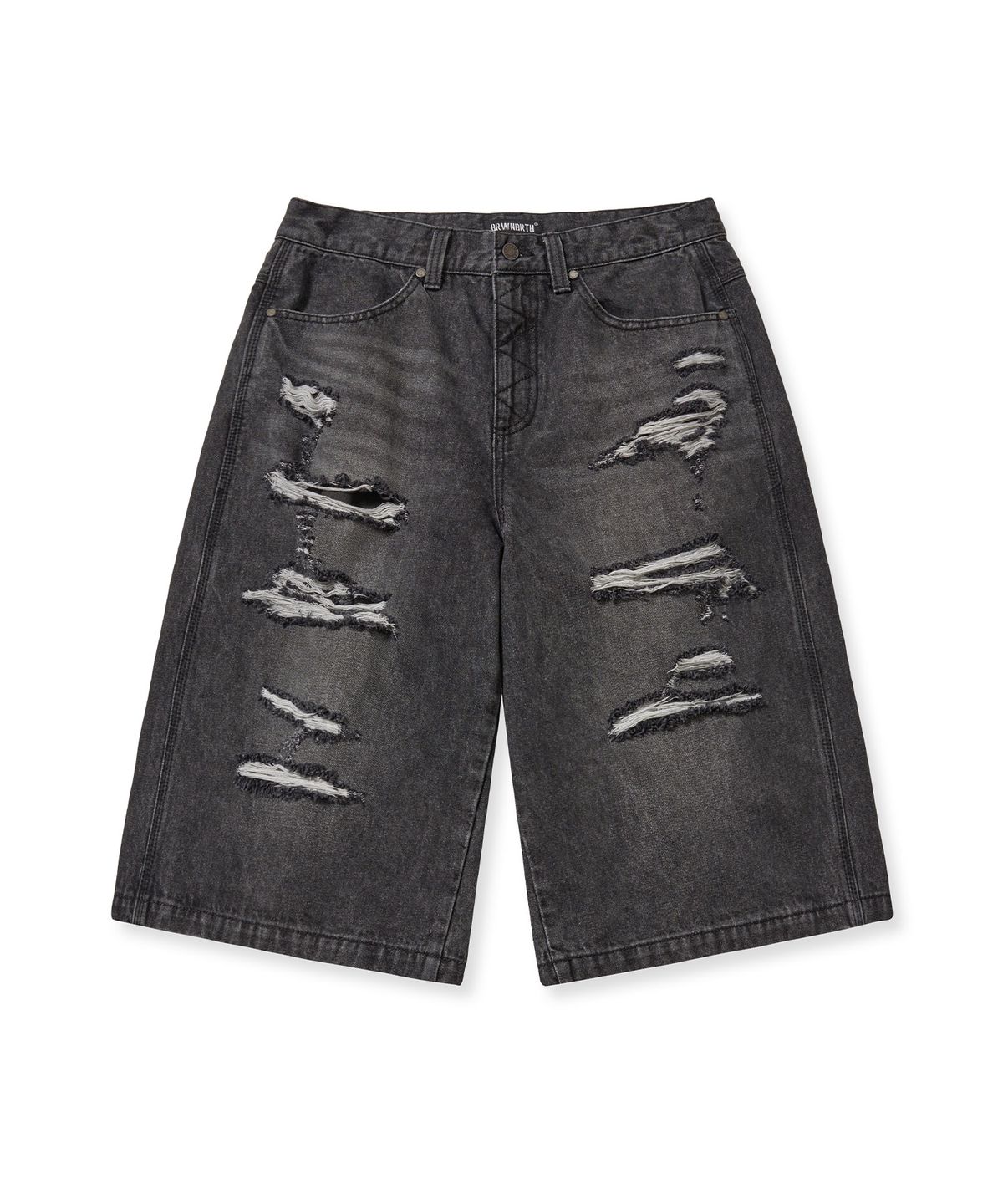 브라운브레스(BROWNBREATH) DESTROYED DENIM BERMUDA PANTS - BLACK