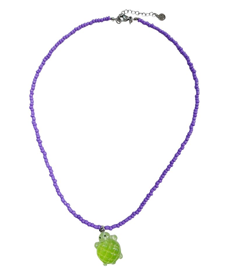 Melon Bread Turtle Beads Necklace ((light purple))