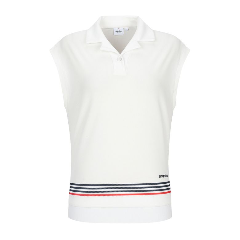 Stripe Print Sleeveless Shirts_White