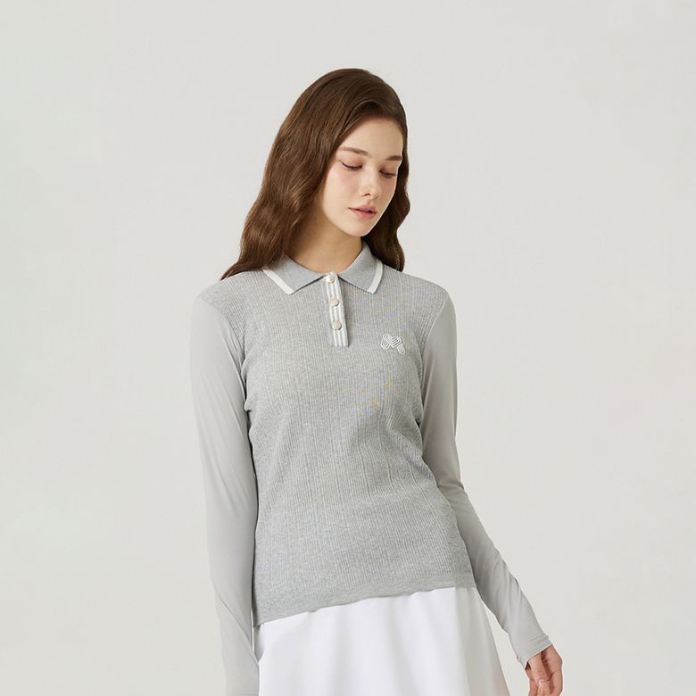 Ribbed Knit Cooling Sleeve T-Shirts_M/Grey