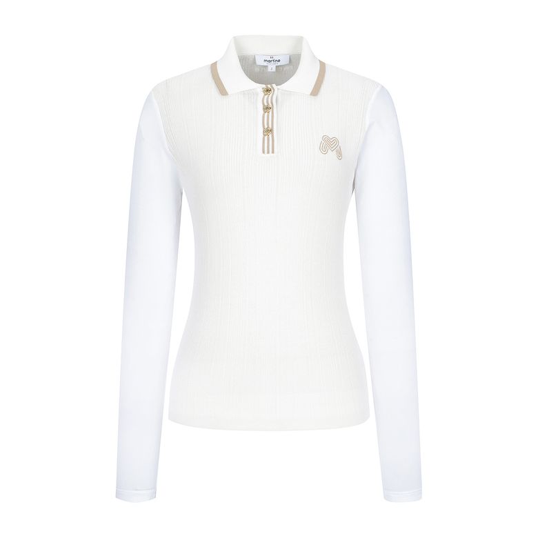 Ribbed Knit Cooling Sleeve T-Shirts_White