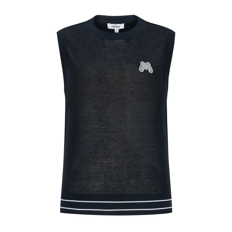 Mesh round Neck Knit Vest_Navy