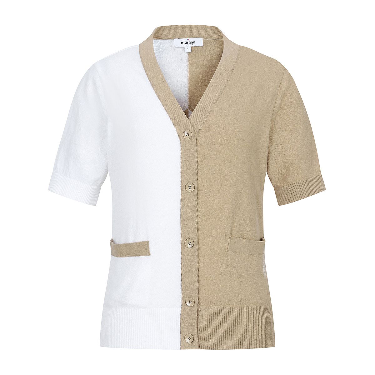 마틴골프(MARTINE GOLF) Y Neck Half&Half Knit Cardigan_Beige