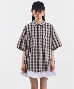 코튼 컴포트 투포켓 체크 셔츠[크림네이비]