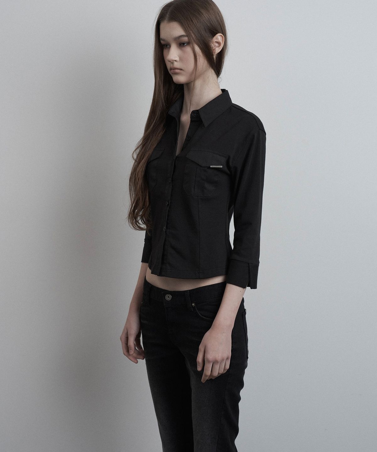 이네기(INEGI) Sleek Pocket Shirt (black)
