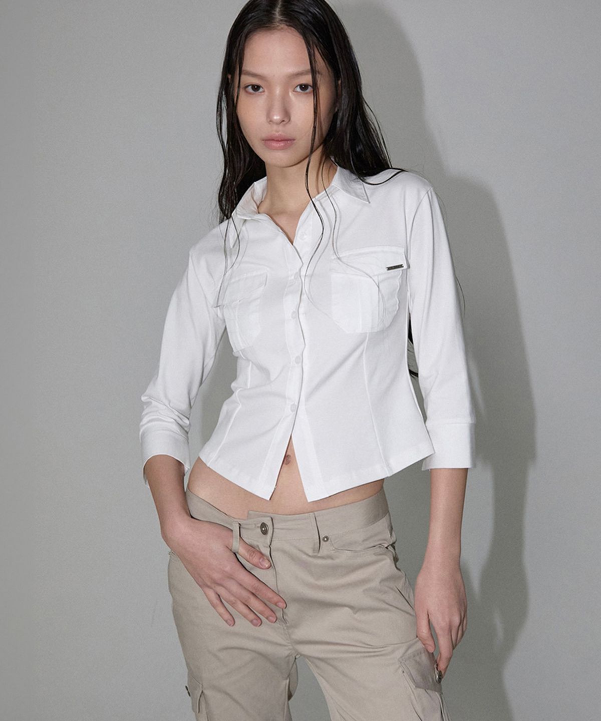 이네기(INEGI) Sleek Pocket Shirt (white)