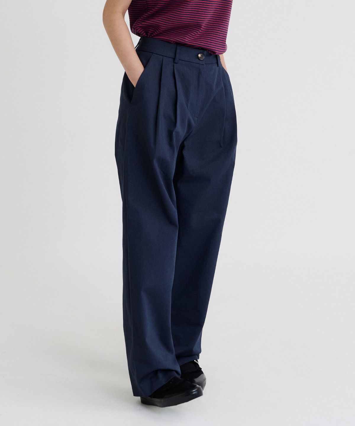 레피어(REPPIER) Cotton Barrel Leg Pants (Navy)