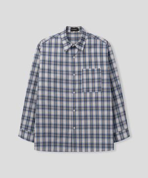 내추럴 코튼 와이드 체크 셔츠 [블루]