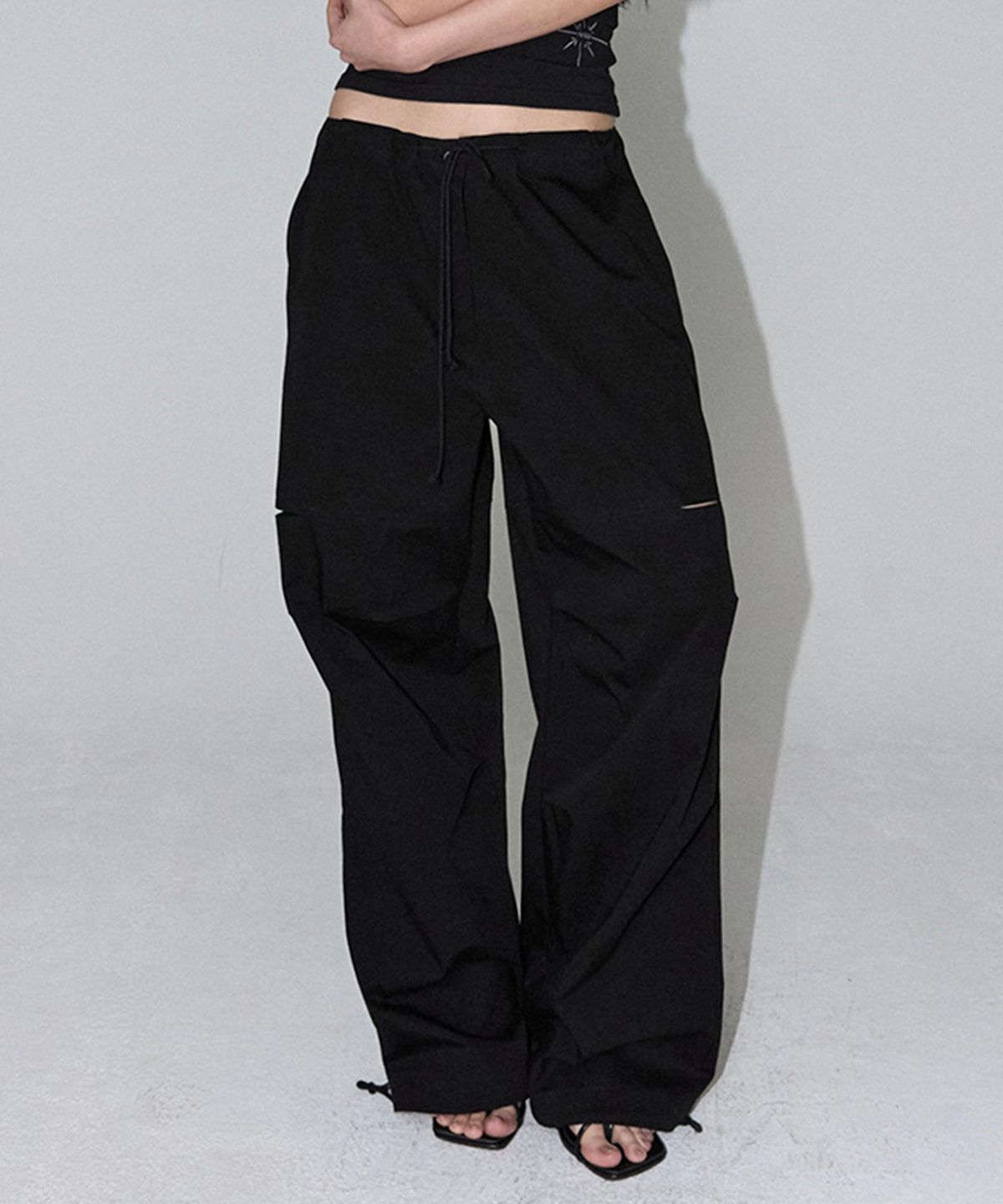 이네기(INEGI) Organic Slit String Pants (black)