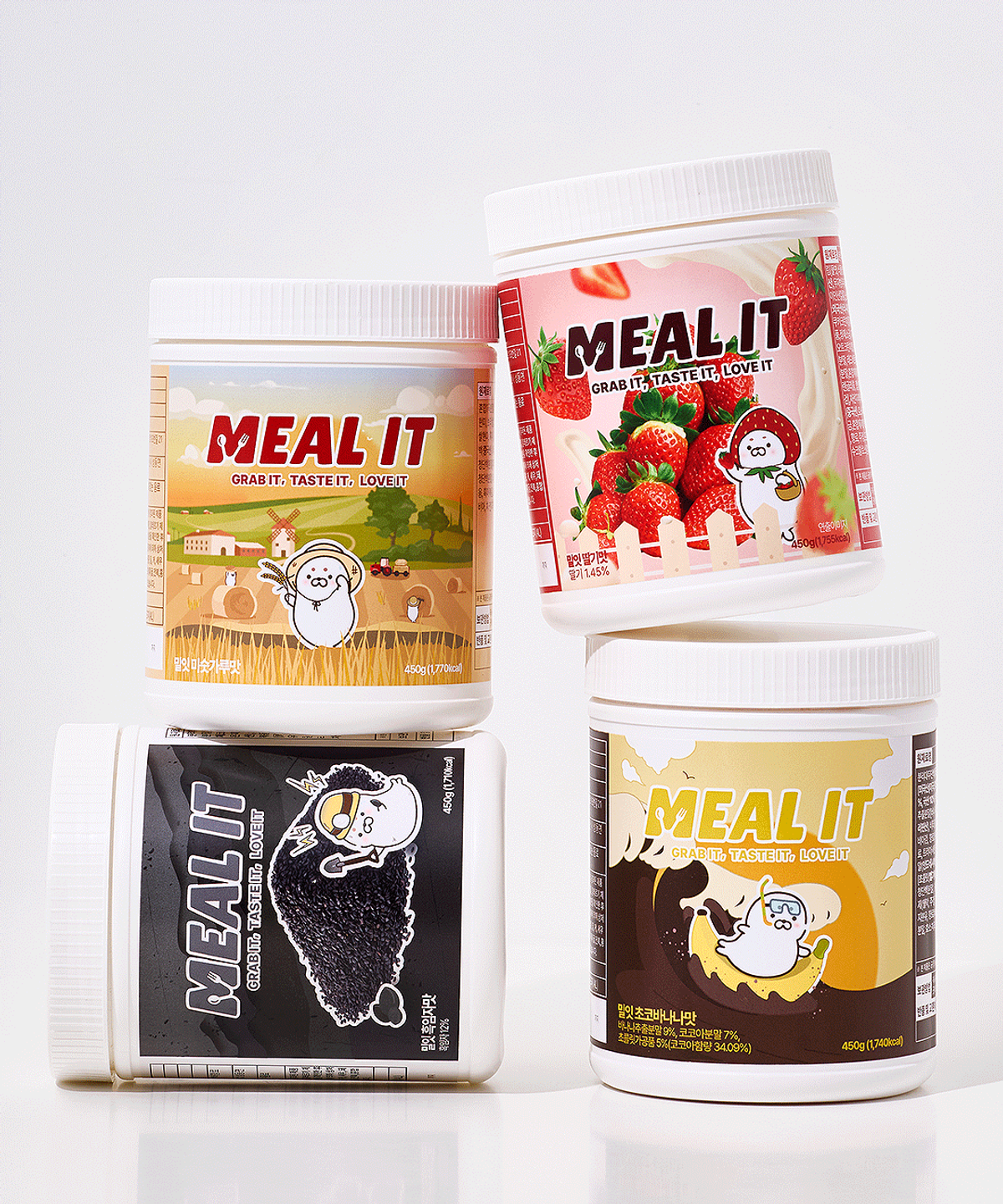 밀잇(MEAL IT) [2통] 식사대용 단백질 쉐이크 450g (딸기, 초코바나나, 미숫가루, 흑임자)