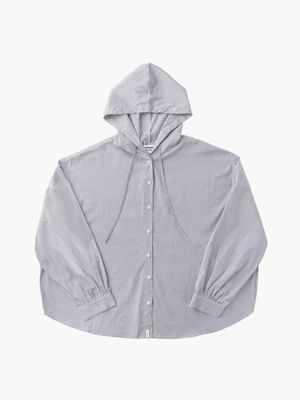 체크 후드 셔츠 (라이트그레이)