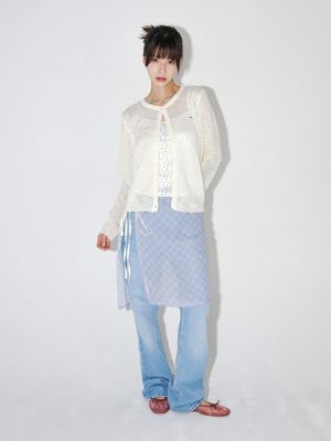 체크 시폰 랩 스커트 (라이트블루)