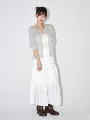 레이스 티어드 롱 스커트 (화이트)