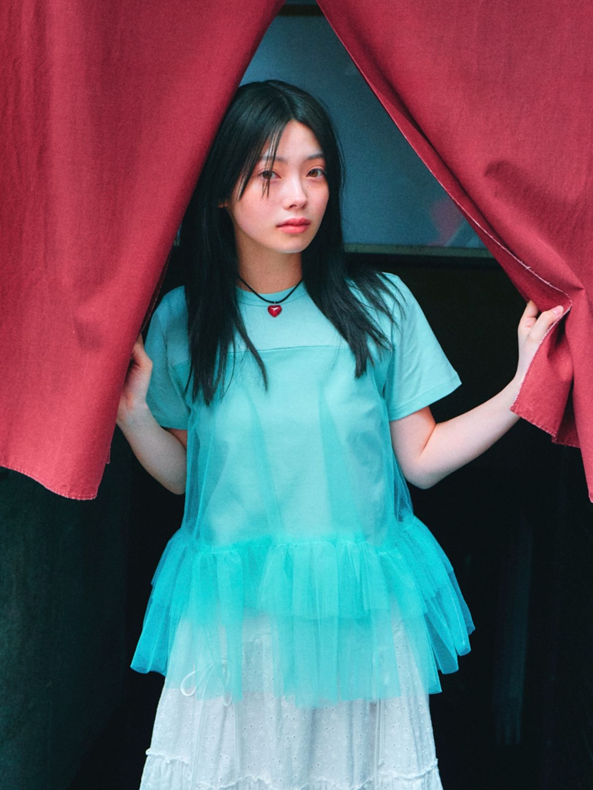 로액슈얼(LO AXUAL) MESH LAYERD FRILL T-SHIRTS_MINT