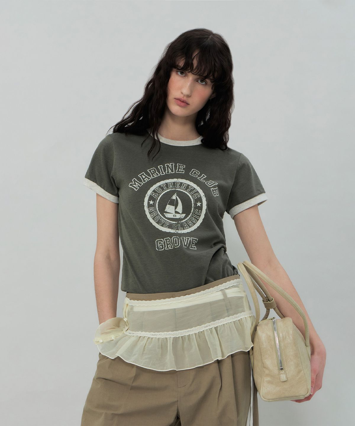 그로브(GROVE) GROVE MARINE RINGER T-SHIRT (KHAKI)