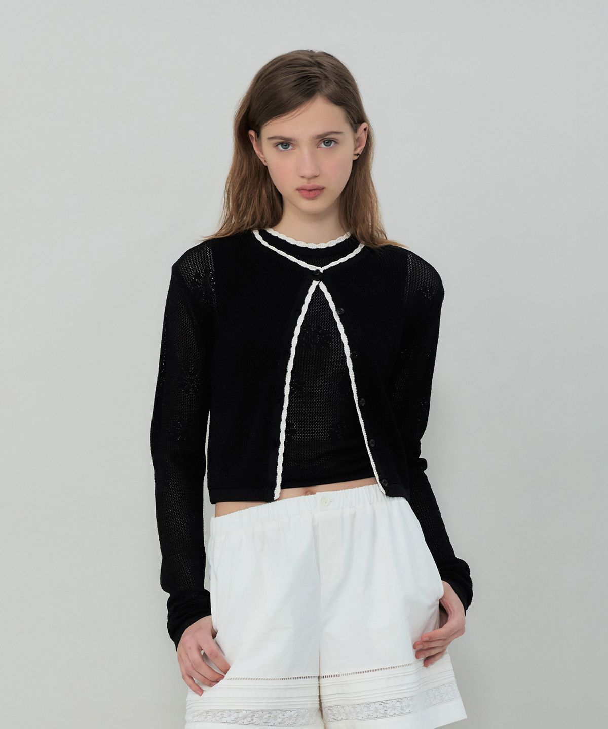 그로브(GROVE) DAISY KNIT CARDIGAN (BLACK)