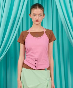 BUTTON STRAP HALTER TOP / pink