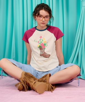 WESTERN BLOOM RAGLAN T-SHIRT / cream