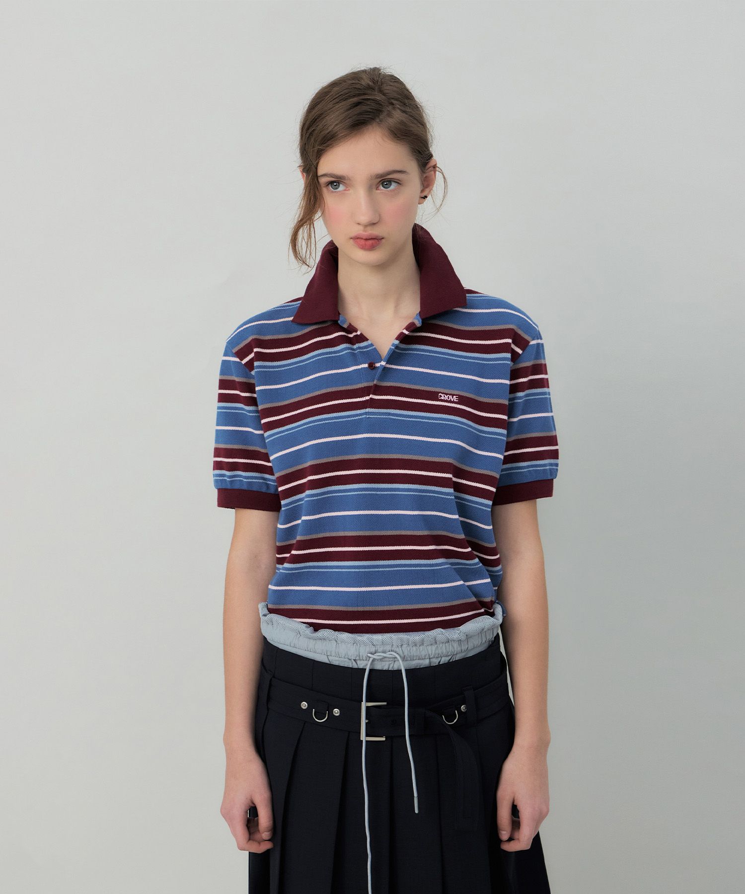 MUSINSA公式 | GROVE CARELL STRIPE PIQUE SHIRT (WINE)