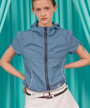 VOLUME NYLON JACKET / check-blue