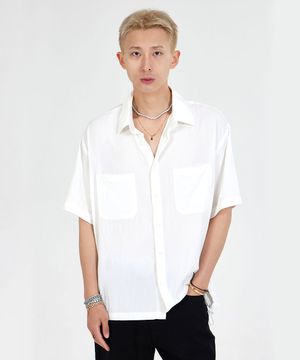 오버핏 드로스트링 반팔 셔츠_화이트