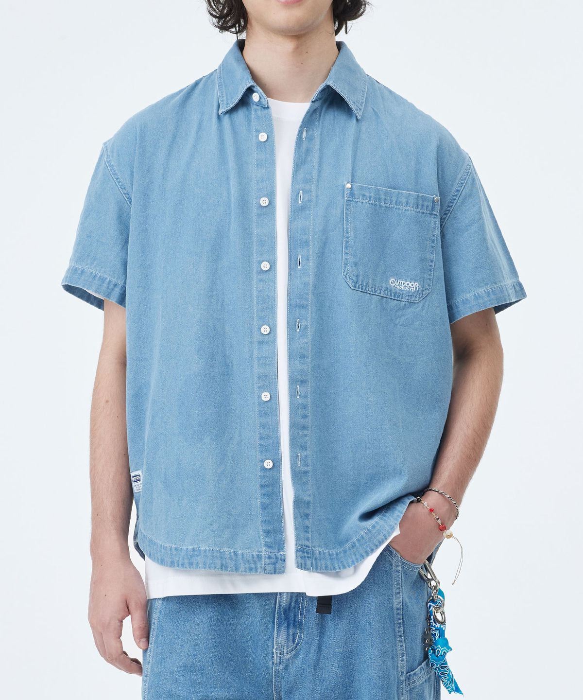 아웃도어 프로덕츠(OUTDOOR PRODUCTS) DENIM SHORT SLEEVE SHIRTS (LIGHT BLUE)