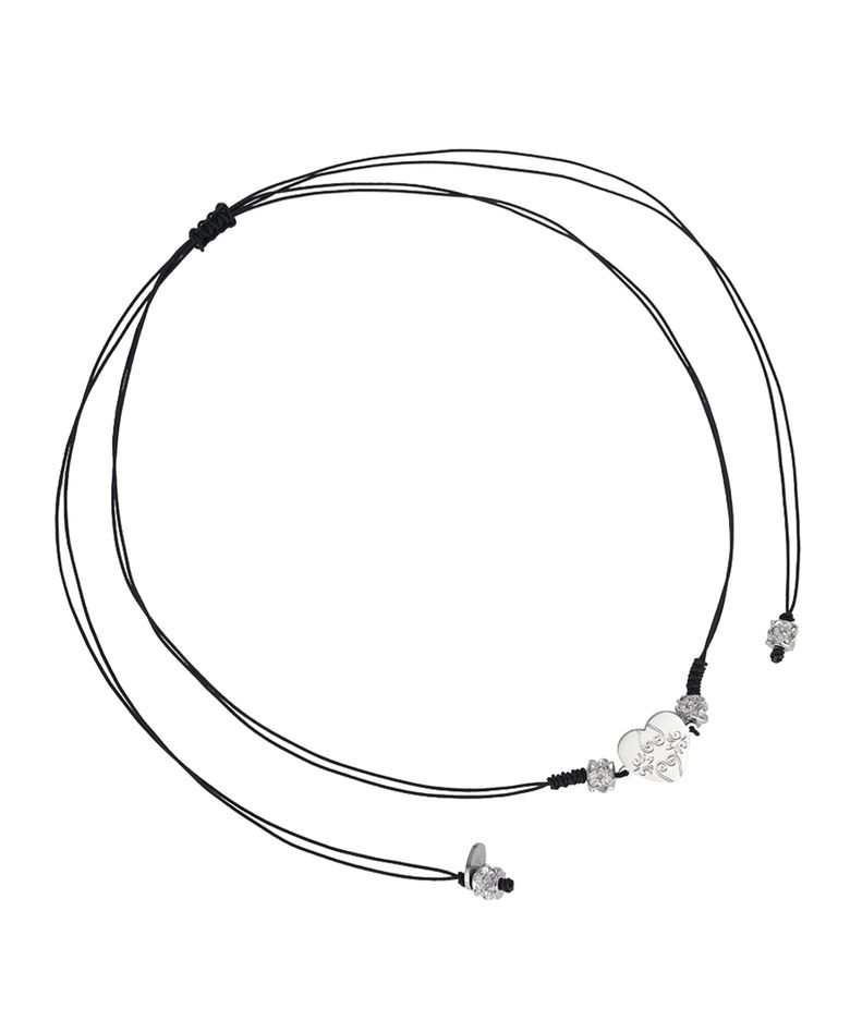 double line heart necklace-silver