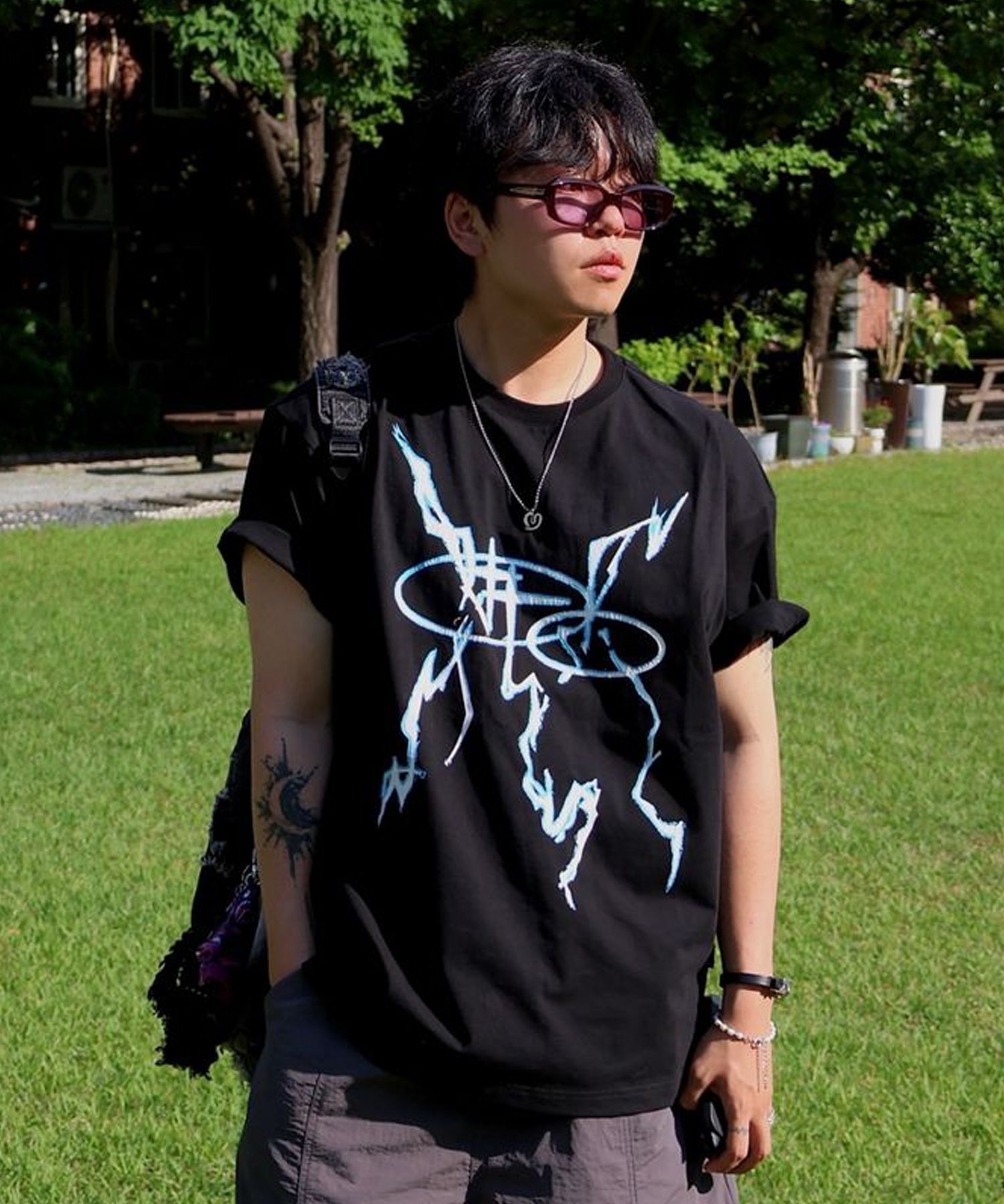 MUSINSA | ROMANTIC CROWN Thunder Shining T-Shirt_Black