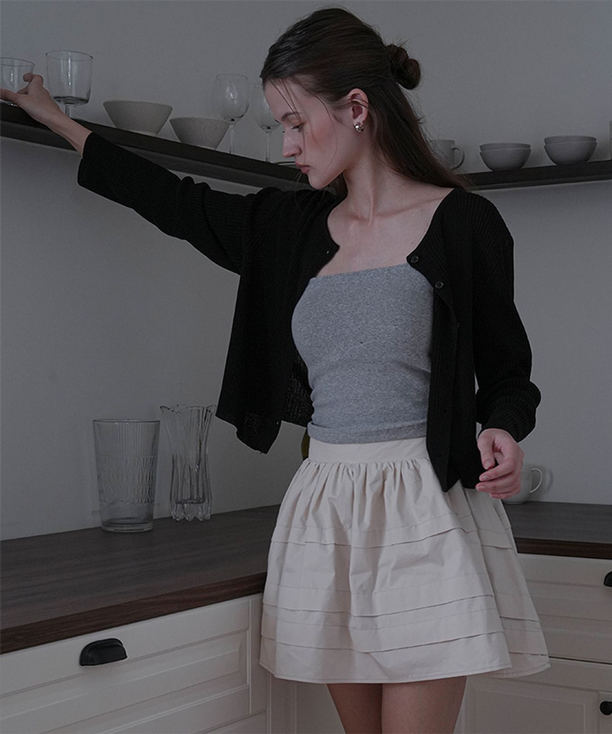 드헤베(DEHEVE) Basic Linen Cardigan [Black]