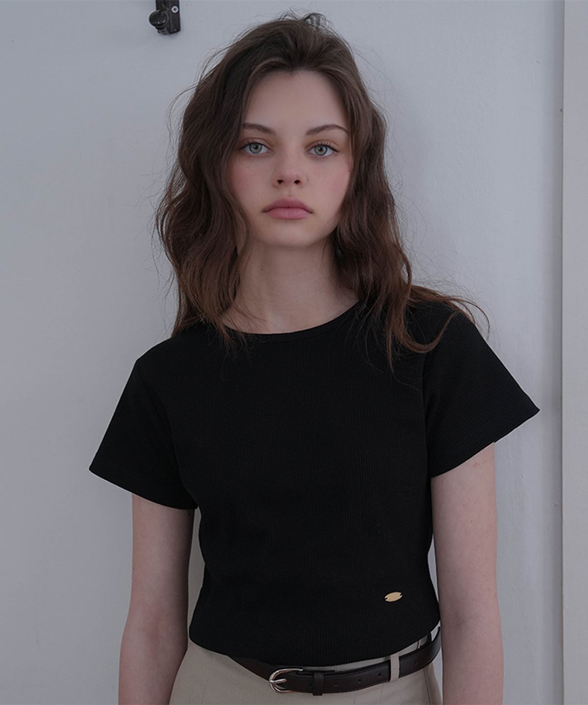 드헤베(DEHEVE) Waffle Half Sleeve T-Shirt [Black]